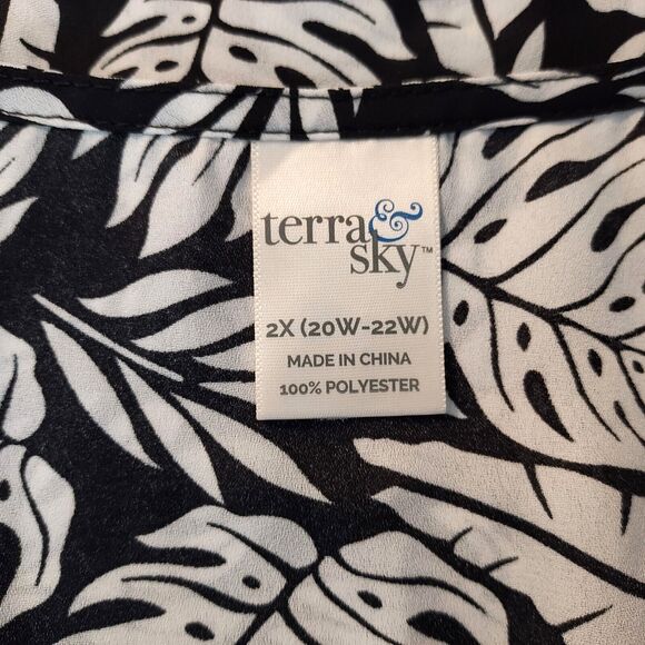 Terra & Sky Ruffle Tank Top Shirt Womens Plus Size 2X Sleeveless Flowy V Neck - Picture 7 of 12